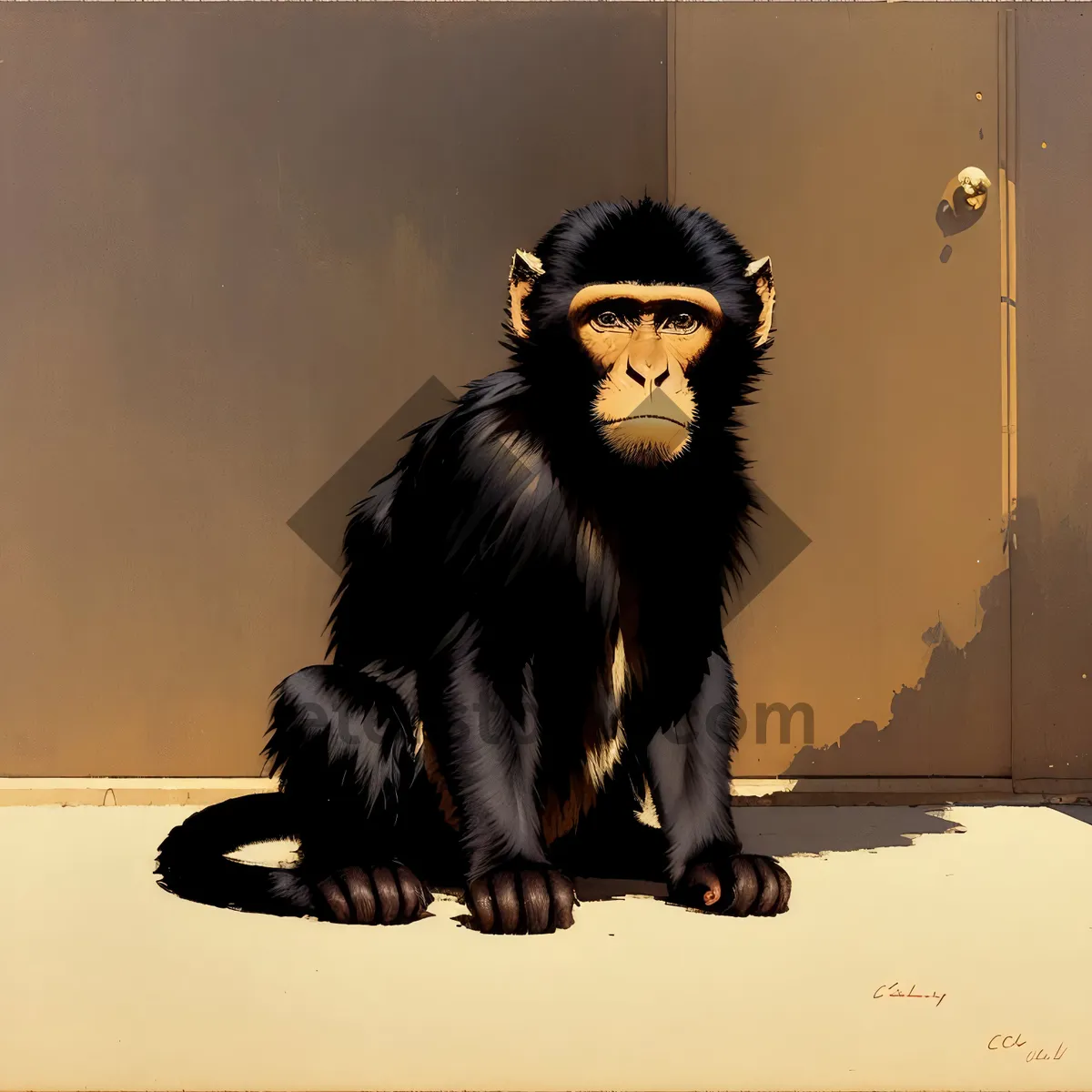 Picture of Wild Chimpanzee with Intense Black Facial Expression