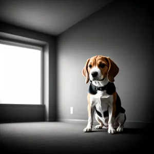 Adorable Beagle Puppy Sitting with Brown Collar