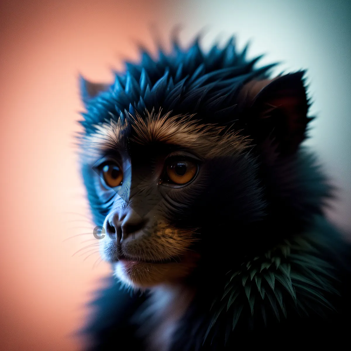 Picture of Cute black-furred monkey watching television