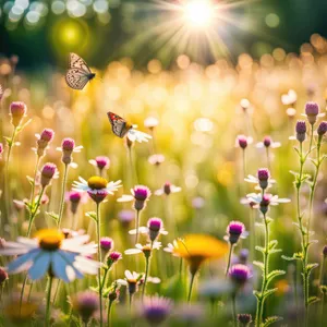 Colorful spring dandelion in bright grass field