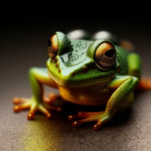 Vibrant-eyed Tree Frog Peeping through Orange Leaves