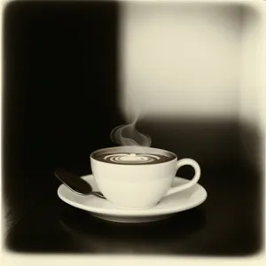 Dark Breakfast Delight: Coffee Cup Refreshment on Saucer