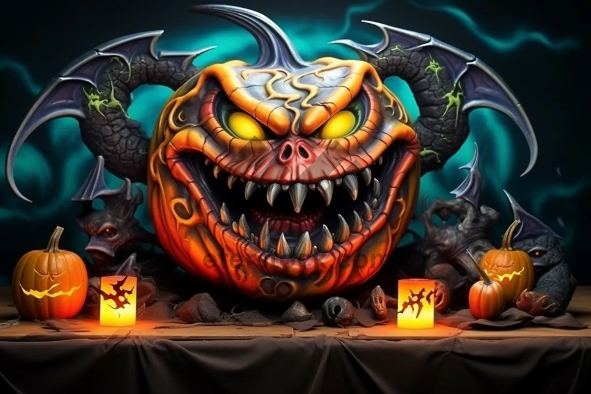 Picture of Spooky Halloween Jack-O'-Lantern Decoration with Candle