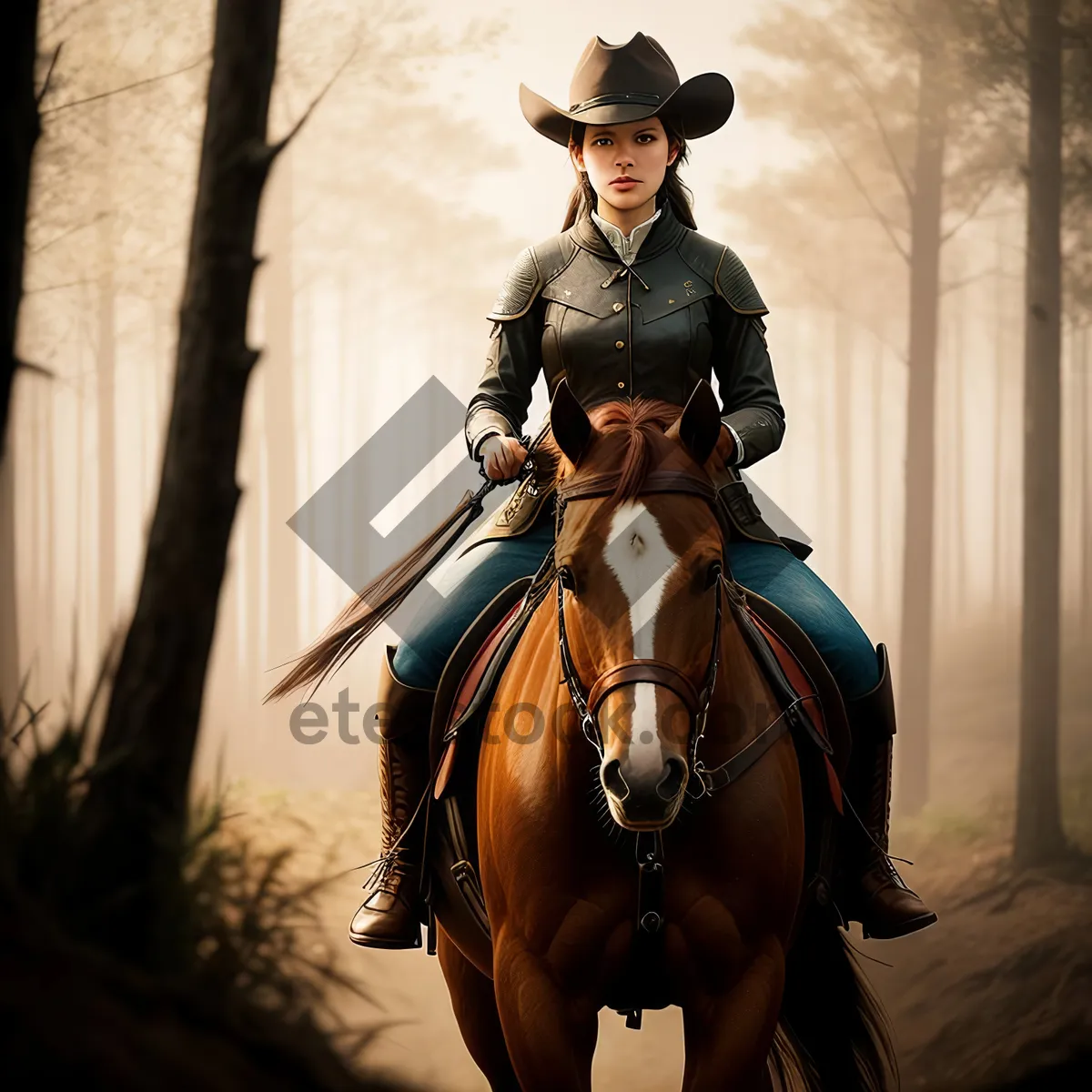 Picture of Horseback Rider in Western-style Saddle with Cowboy Hat