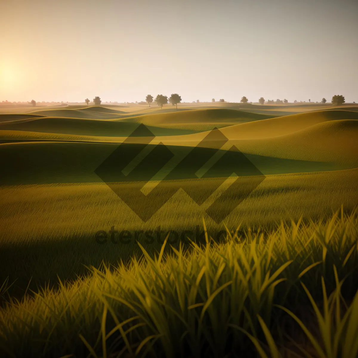 Picture of Sunset over a golden dune landscape.