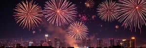 Nighttime Firework Display in Black Sky with Bright Stars.