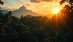 Orange Sunset over Mountain Landscape