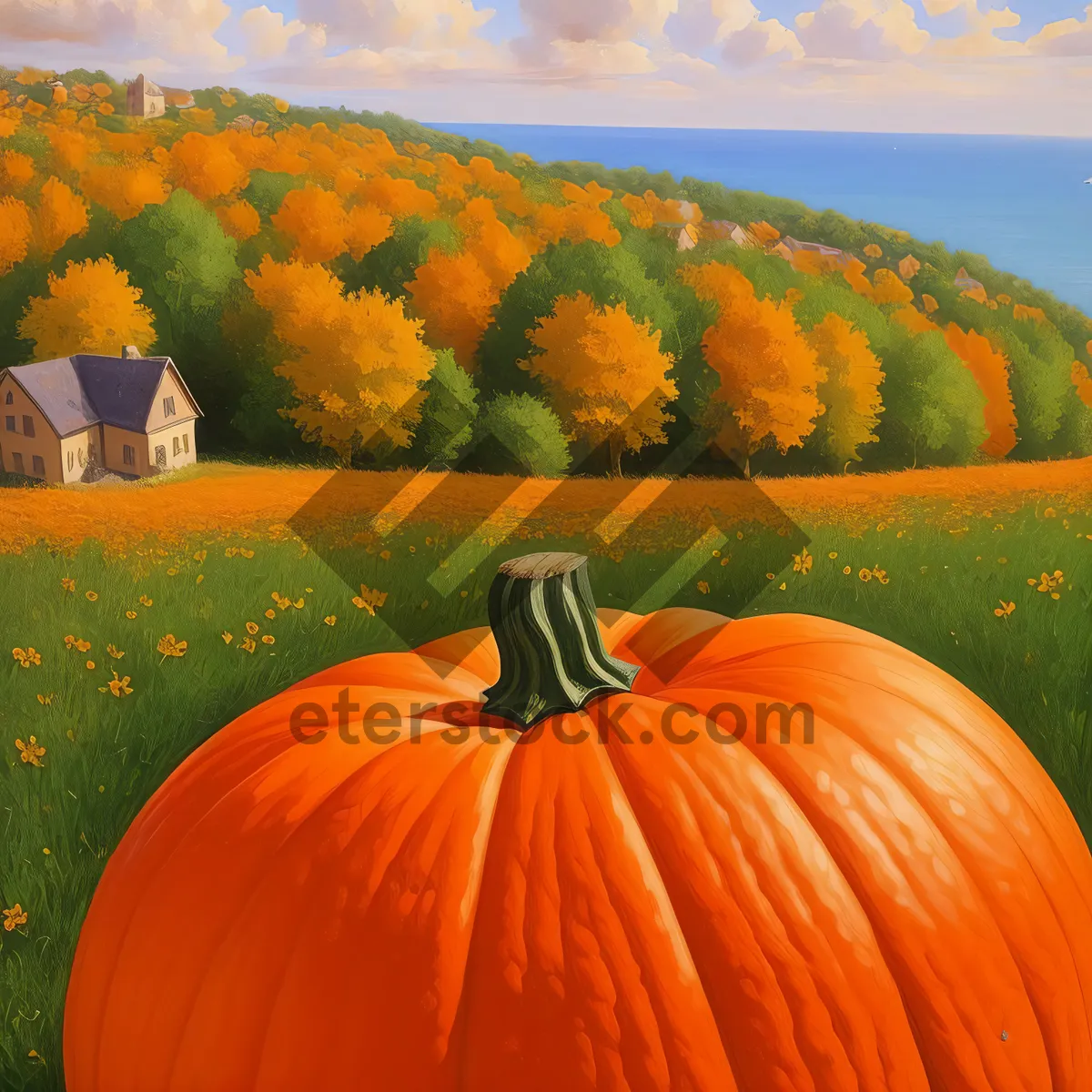 Picture of Colorful Pumpkin Decoration for Thanksgiving Feast