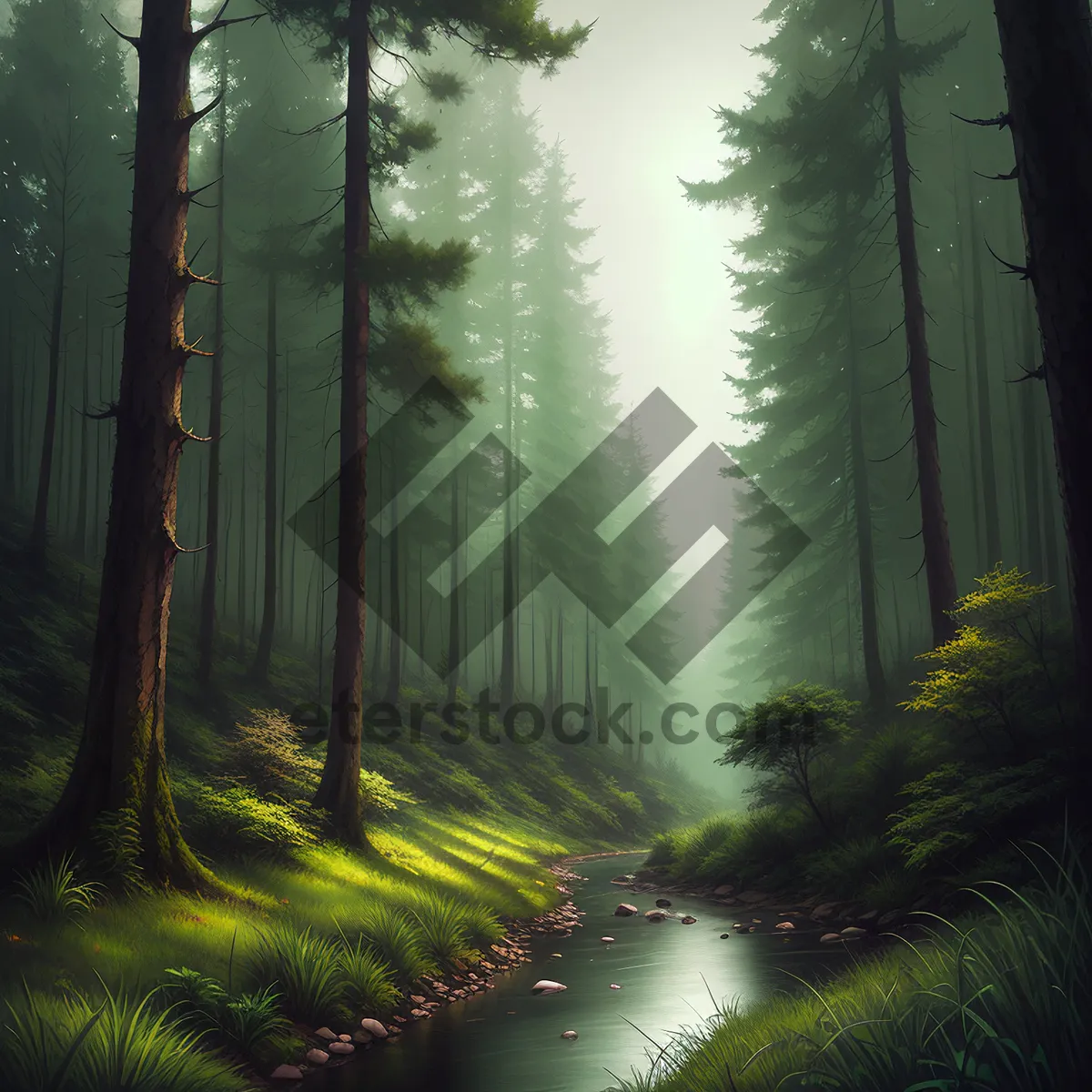 Picture of Misty Sunrise in Serene Forest