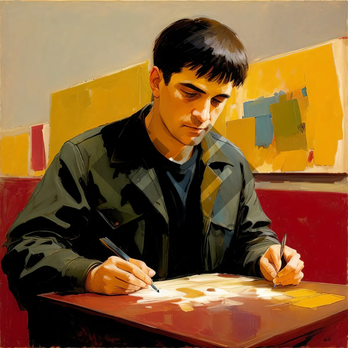 Picture of Professional Businessman Working at Desk with Laptop