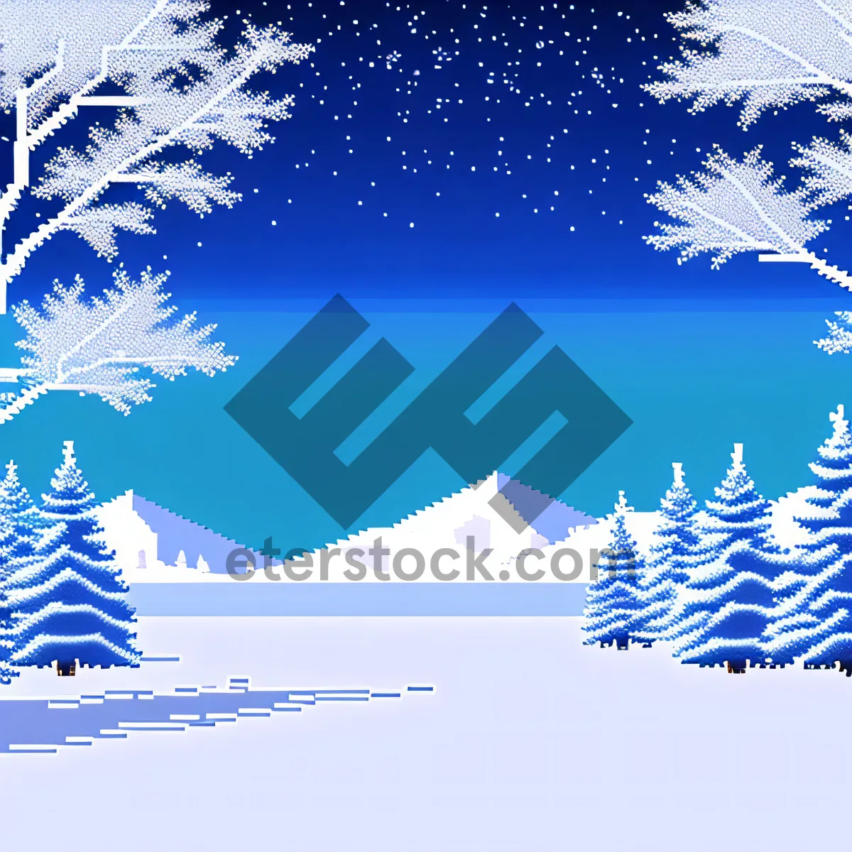 Picture of Frosty Winter Wonderland: Snowflake and Star Holiday Card Design