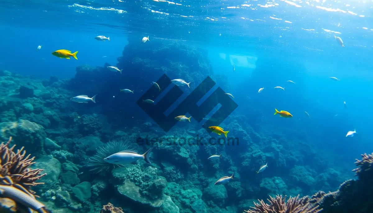 Picture of Tropical coral reef with barracuda swimming underwater