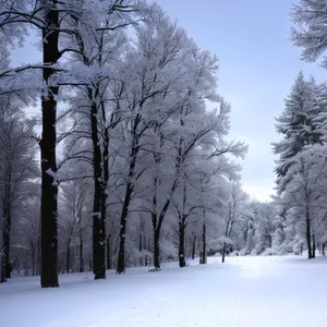 Frosty Winter Wonderland: Majestic Snow-Covered Forest Scene
