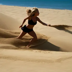 Joyful Beachside Holiday Escape - Happy Man Running on Sandy Coast