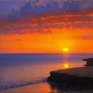 Orange Sunset over Tropical Beach