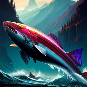 Digital Sea: Vibrant Fish in Space