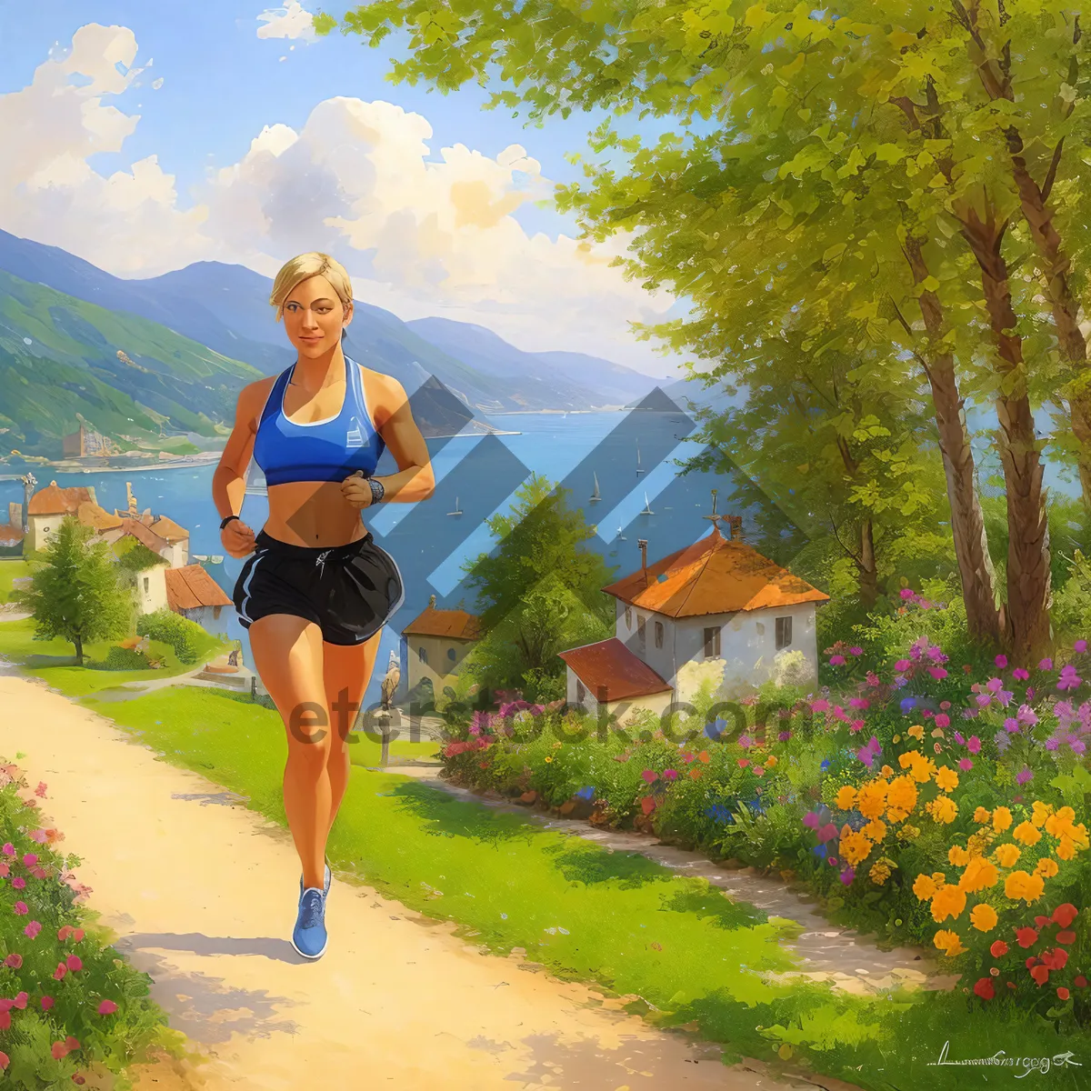 Picture of Active Runner Enjoying Summer Workout in Park