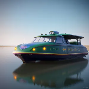 Luxury speedboat sailing across the ocean.