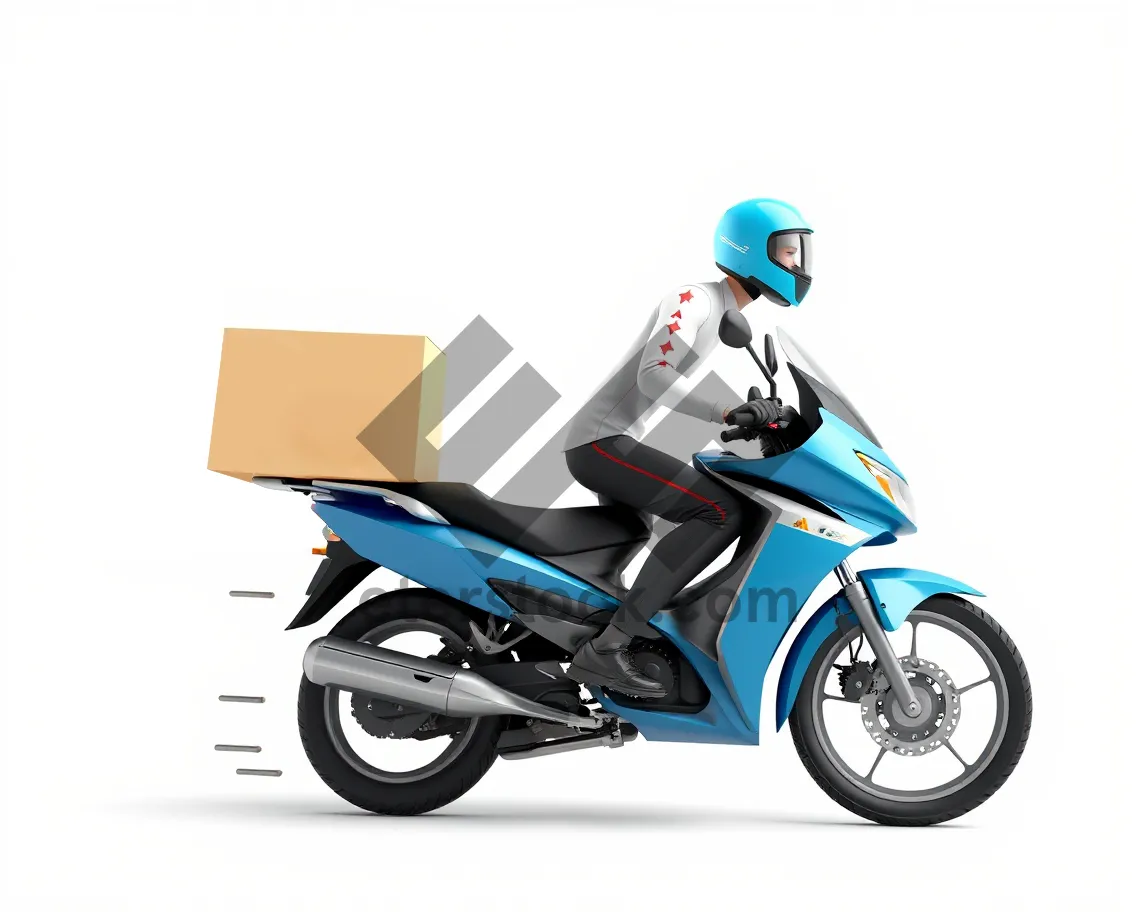 Picture of Speedy Motorcycle Rider on a Road Helmet Bike Power