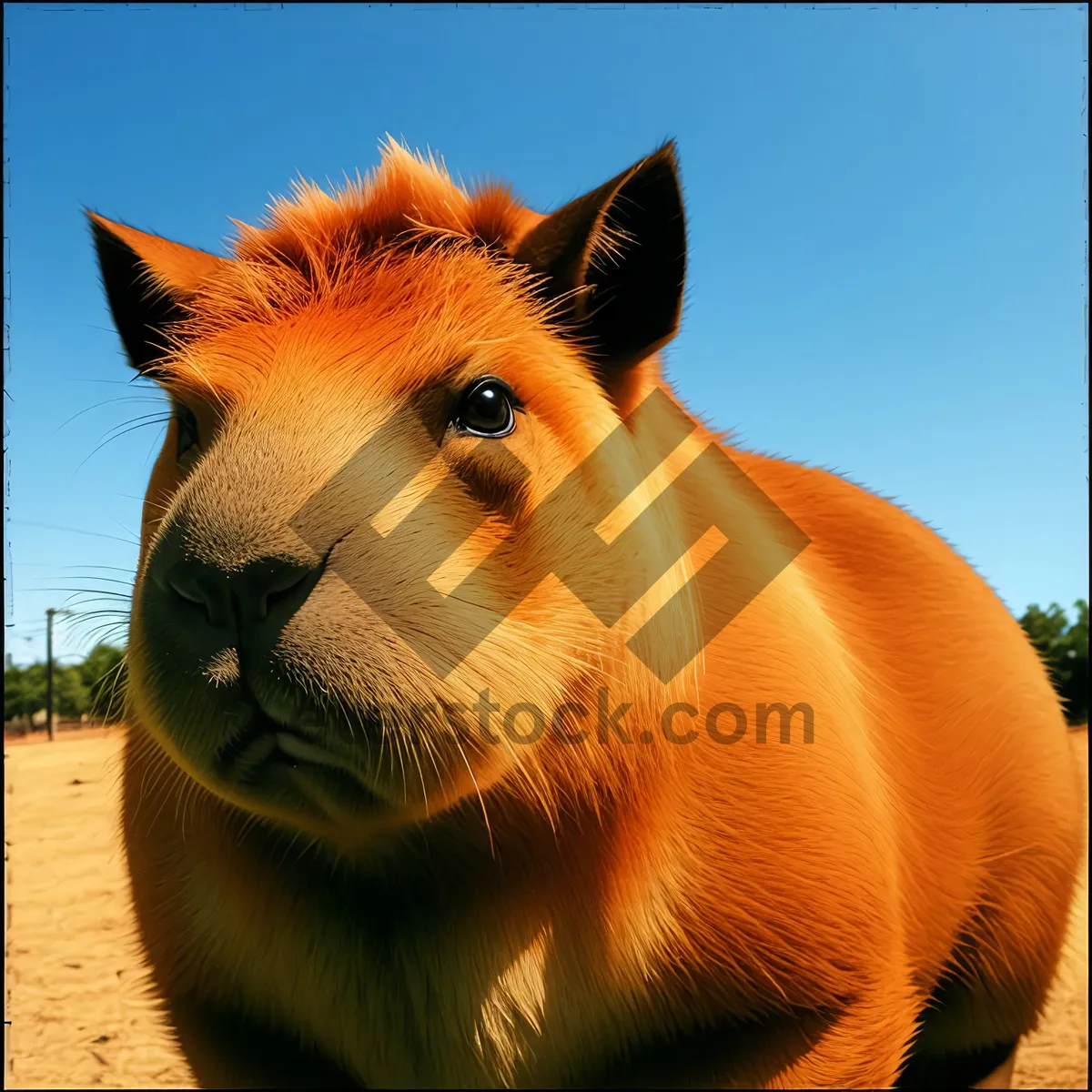 Picture of Adorable baby horse grazing in rural pasture