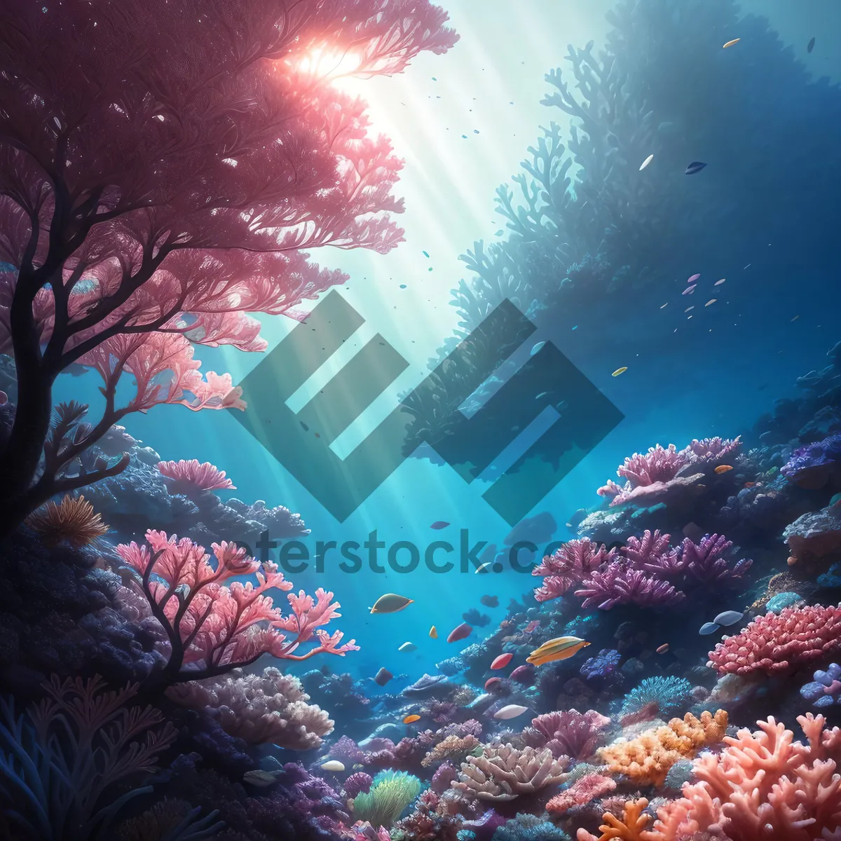 Picture of Vibrant underwater coral reef teeming with marine life.