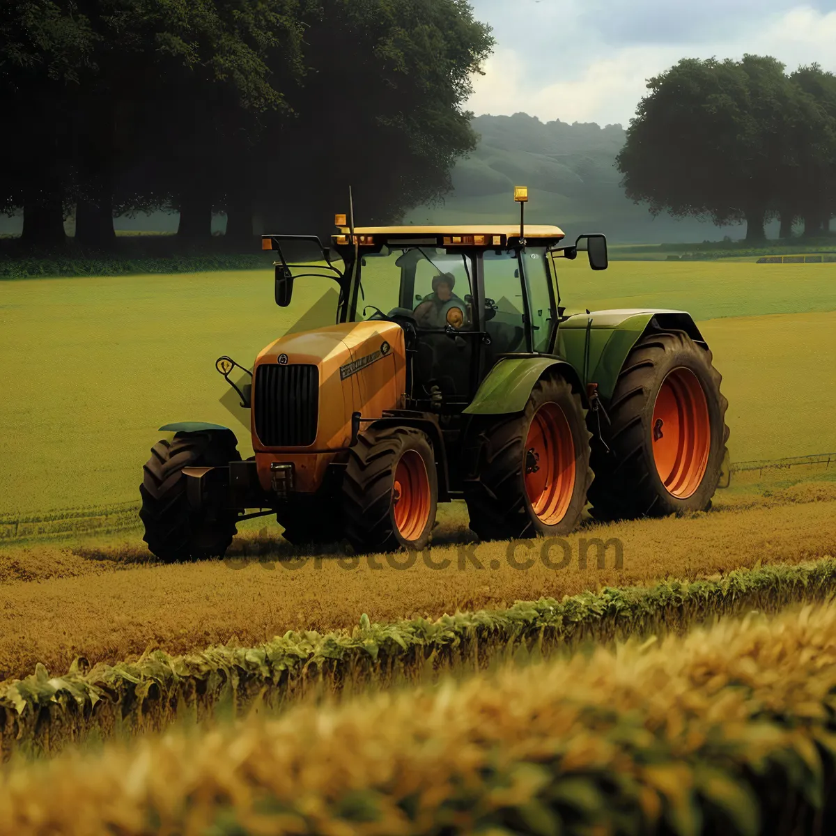 Picture of Heavy-duty Yellow Tractor at Work in Field