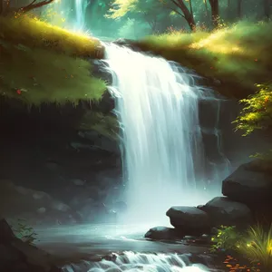 Serene Mountain Waterfall amidst Lush Forest