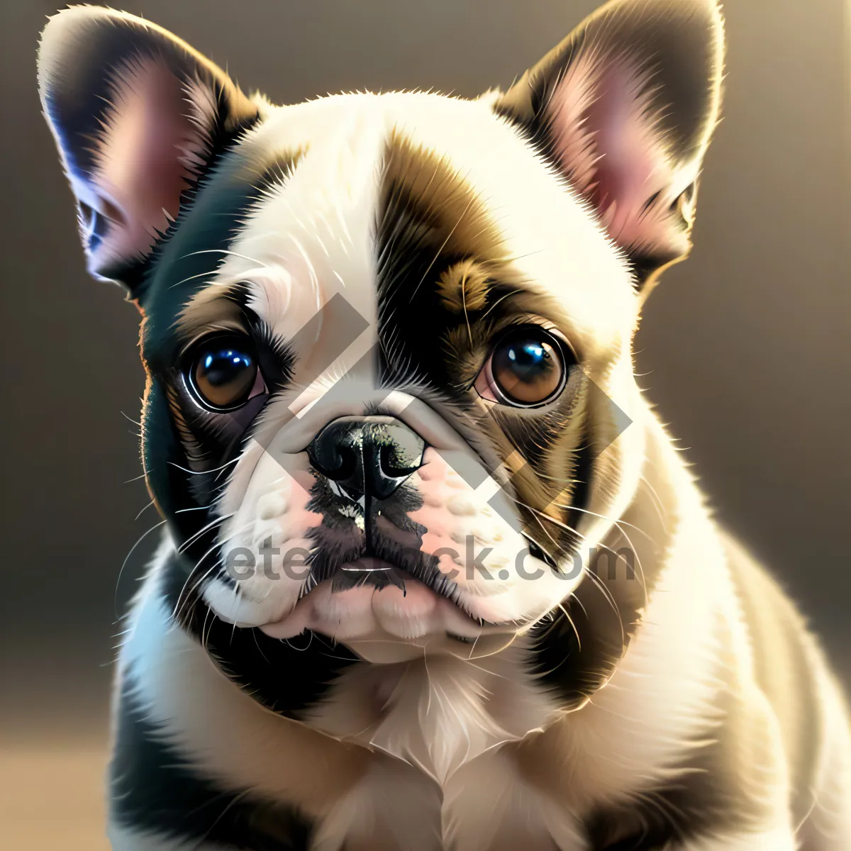 Picture of Adorable Wrinkly Terrier Puppy Sitting - Studio Portrait