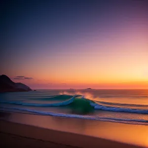 Serene Sunset Reflection on Tropical Shoreline