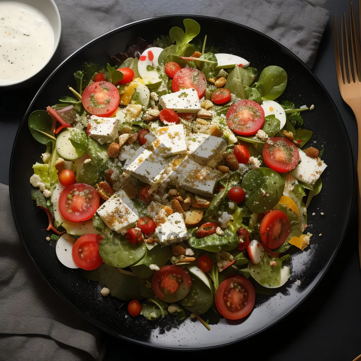 Picture of Gourmet vegetable salad with cheese and tomatoes