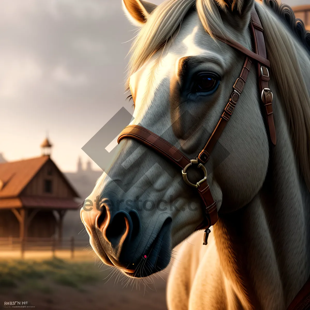 Picture of Stallion Head in Brown Bridle - Majestic Equestrian Portrait.