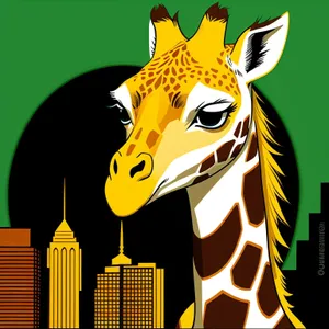 Playful Giraffe Cartoon Art with Man