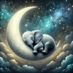 Elephant Sleeping On A Crescent Moon