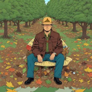 Autumn Farmer in Park Surrounded by Nature