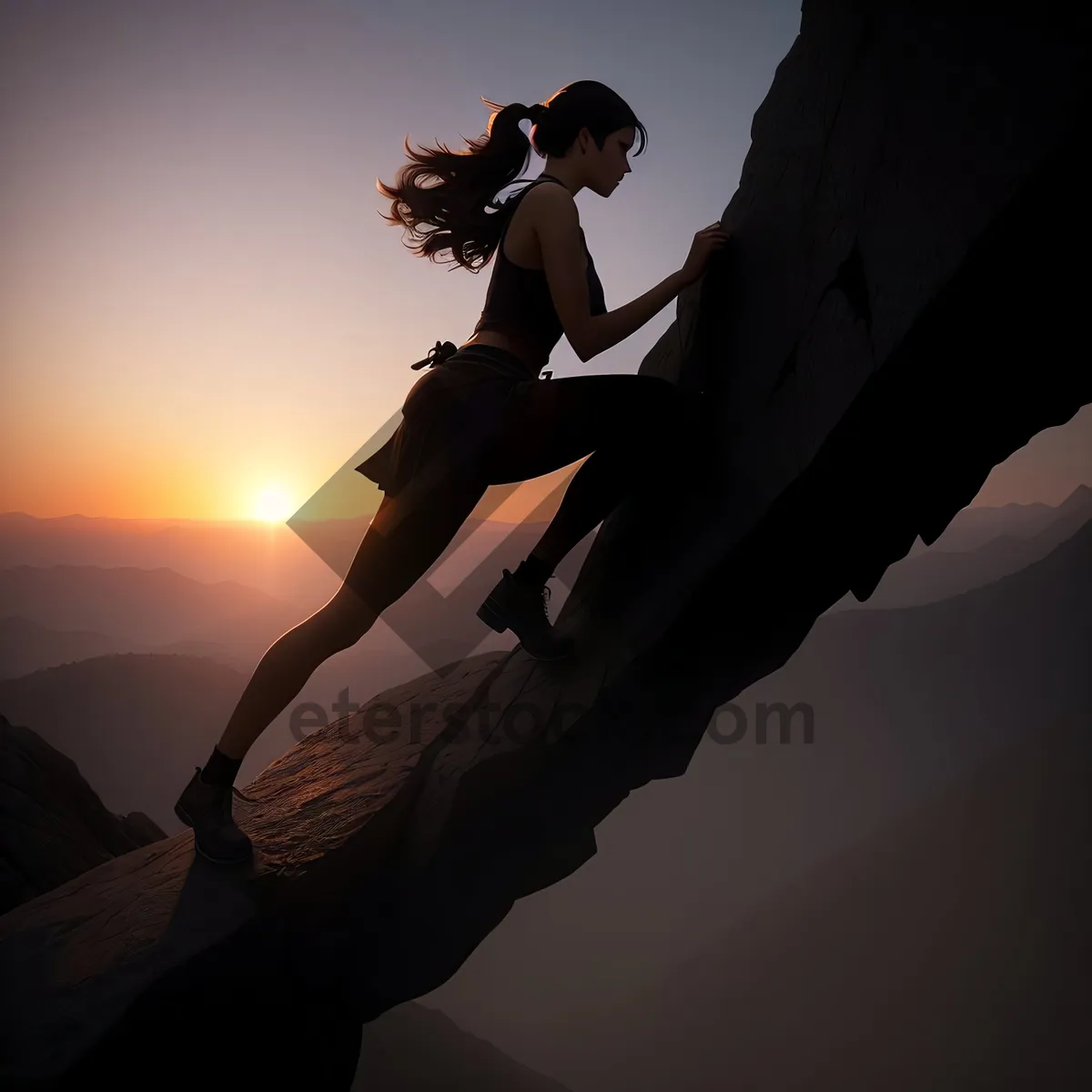 Picture of Happy Newlywed Silhouette Dancing in Sunset