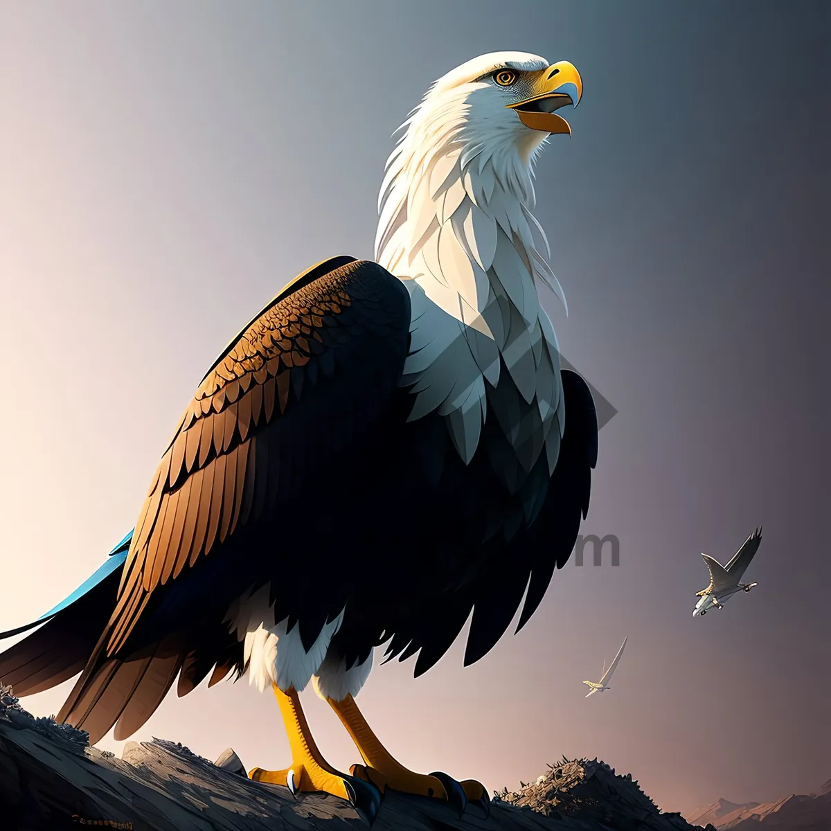 Picture of Powerful Predator in Flight: Majestic Bald Eagle Soaring Through the Sky