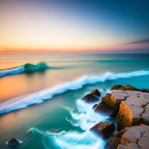 Sun-kissed Ocean Waves on Tropical Paradise Beach