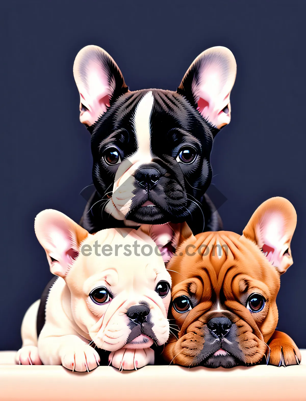 Picture of Cute Wrinkled Bulldog Puppy Sitting Outdoors