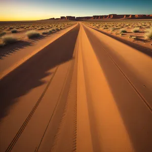 Speeding through Sky-Highway: Fast-Motion Car on Desert Road