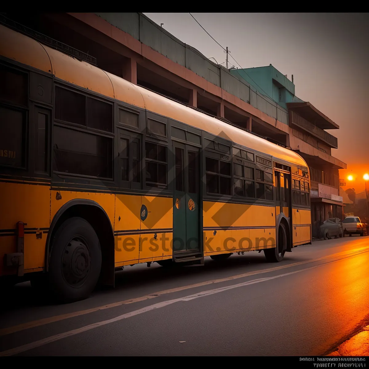 Picture of City Transport: Trolleybus and School Bus on City Street