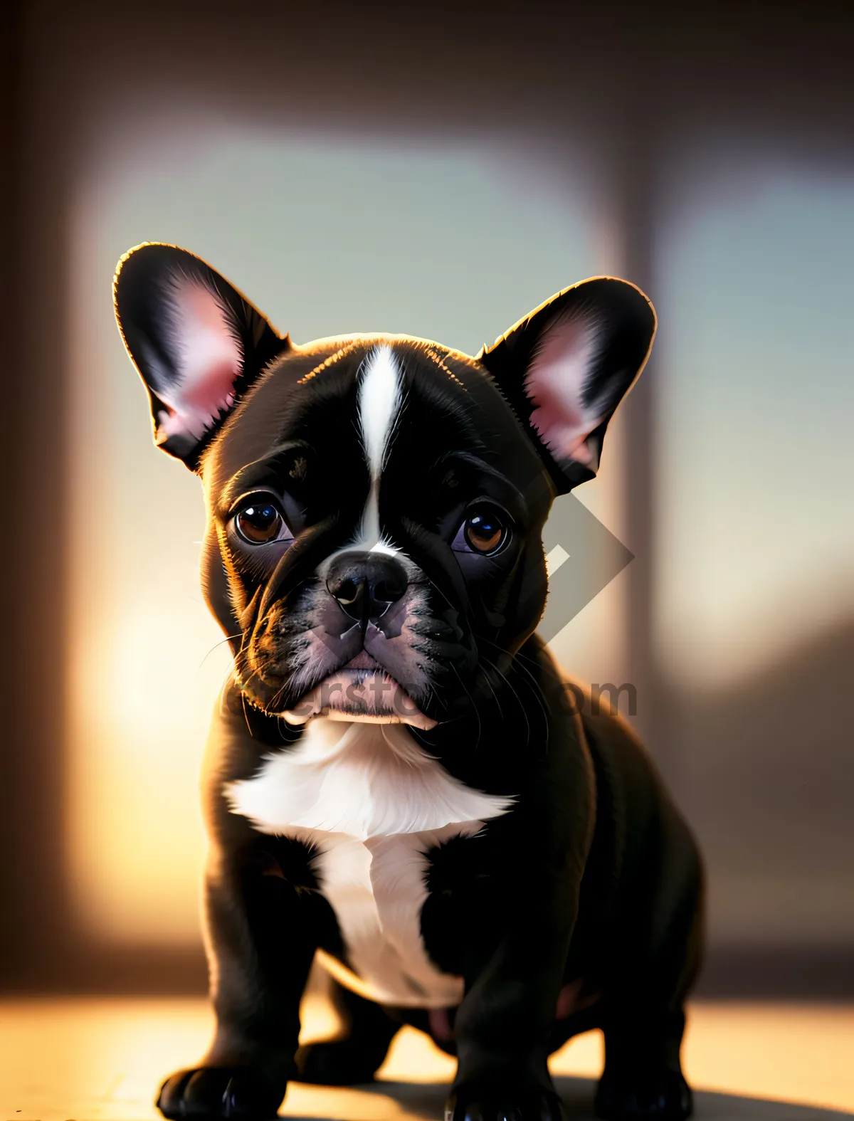 Picture of Cute Terrier Bulldog Puppy sitting, looking adorable and wrinkled