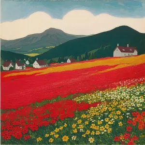 Colorful Spring Poppy Field Blossom in Meadow