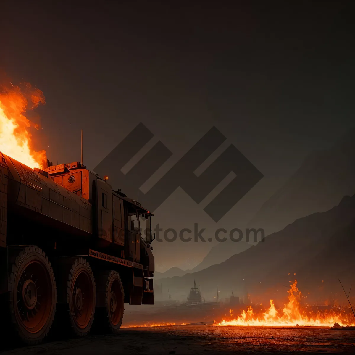 Picture of Trailer under Fiery Sunset Sky