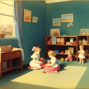 Modern Classroom with Teacher and Students Using Laptops