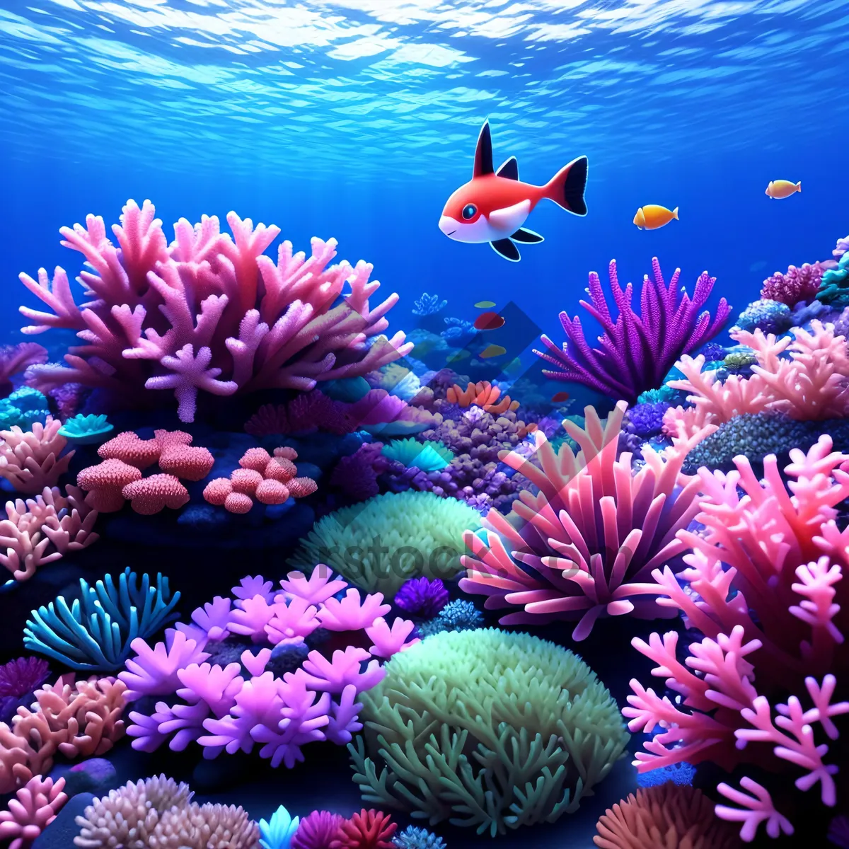 Picture of Coral Reef Wonderland: Brightly Colored Sea Anemone with Exotic Fish
