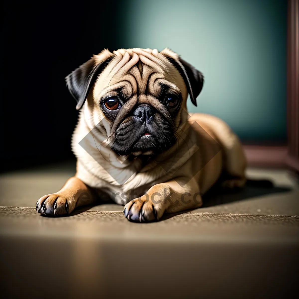 Picture of Cute Pug Puppy with Wrinkled Face
