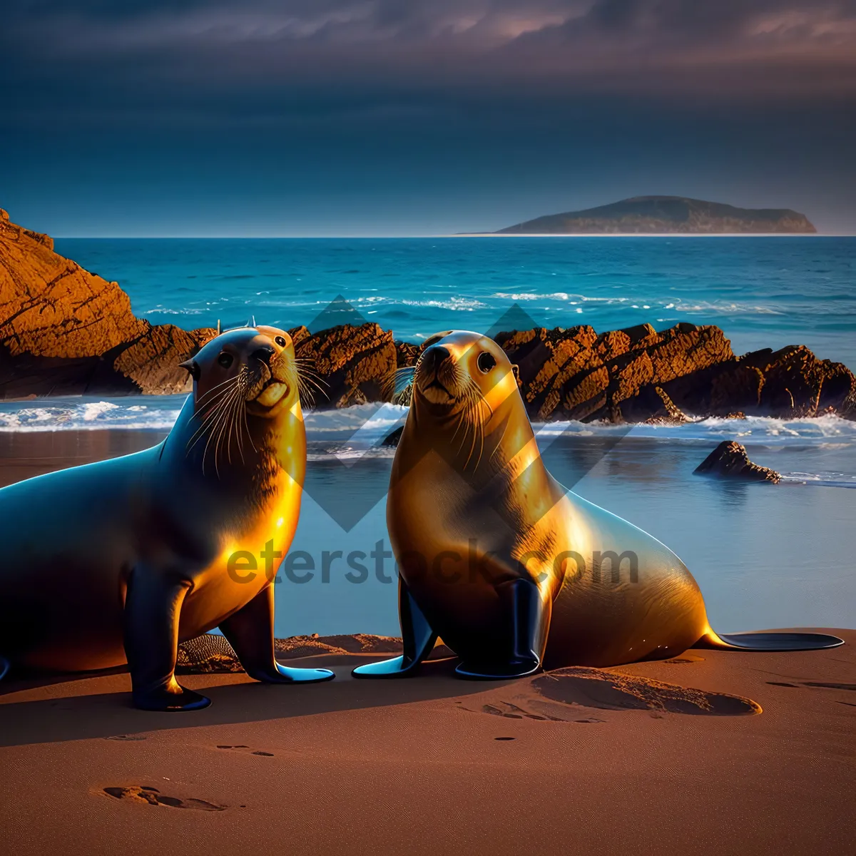 Picture of Sunset Serenade: Sea Lion Relaxing on Beach