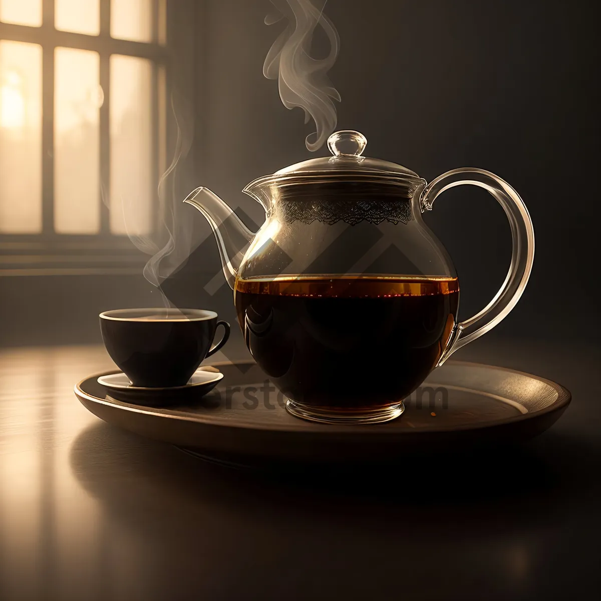 Picture of Hot morning beverage in elegant china teapot
