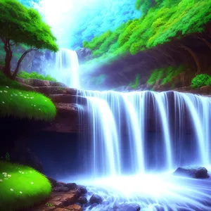 Enchanting Electric Waterfall in Colorful Fractal Design