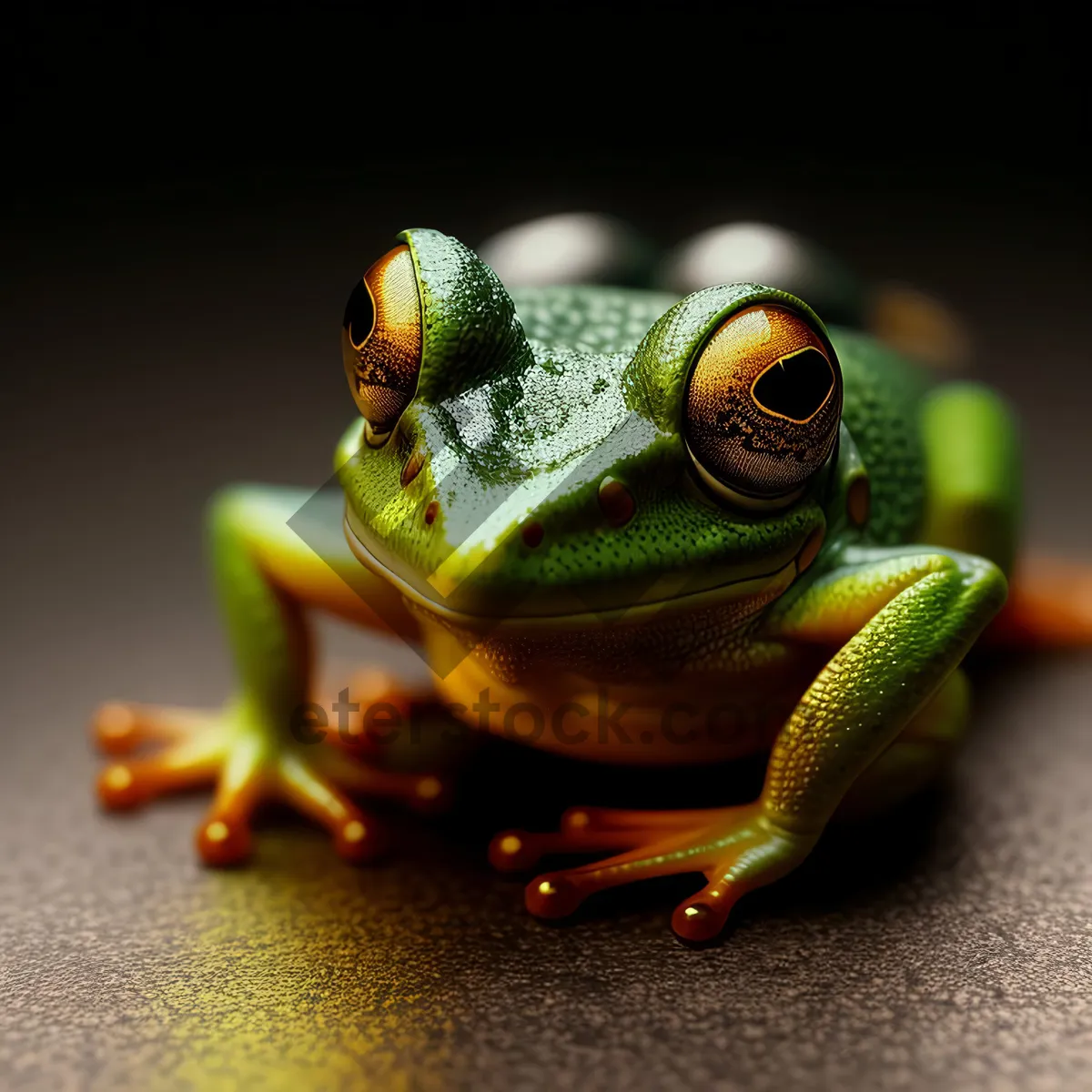 Picture of Vibrant-eyed Tree Frog Peeping through Orange Leaves